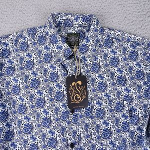 Grassroots California Shirt Men's SM Blue Paisley Geometric Short Sleeve Limited